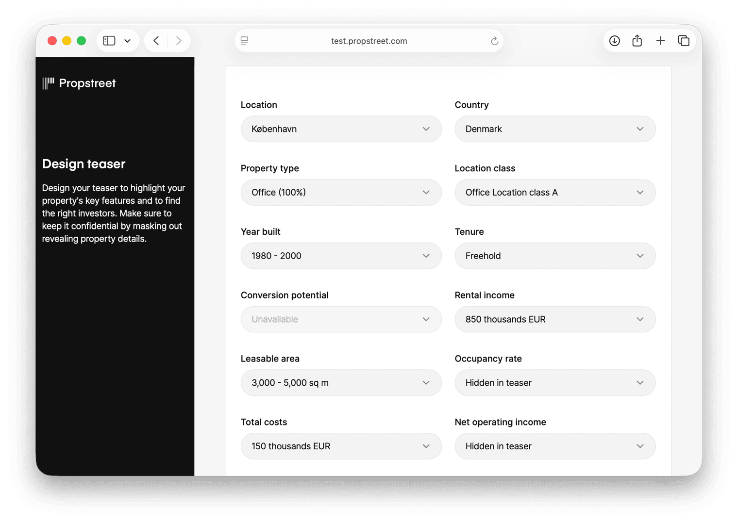 The Teaser editor where you create and edit your Teaser.
